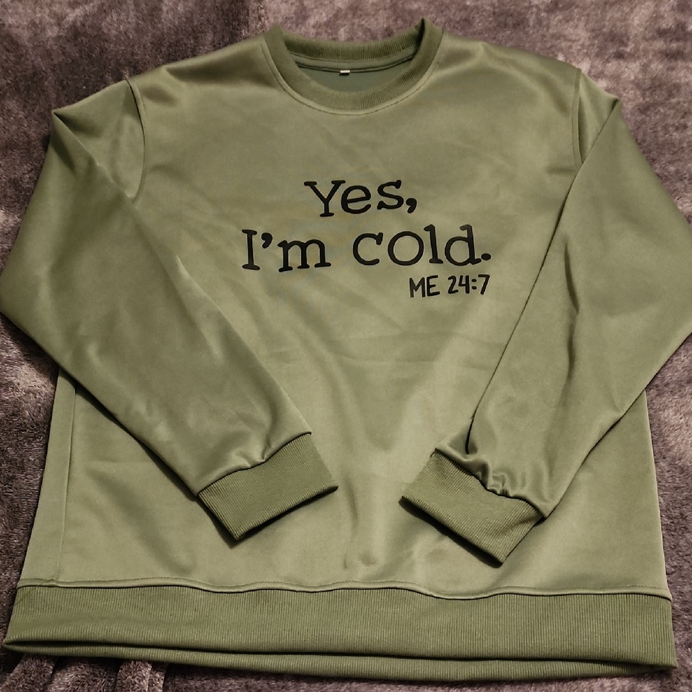 Olive Green Womens Pullover Longsleeve Crewneck Slim Fit
